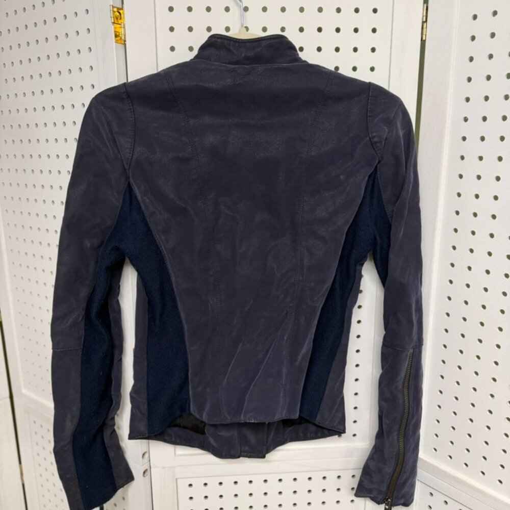 Free People Vegan Suede Moto Jacket Womens Size 6 Navy Bikercore Street Style FP - Picture 3 of 11